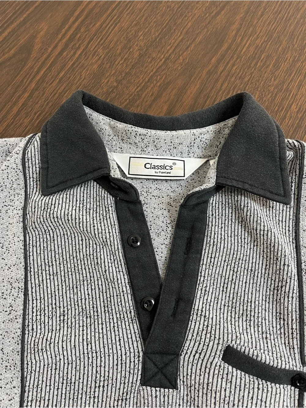 Classics by Palmland Banded Bottom Sweater Mens XL Gray Black Striped Vintage